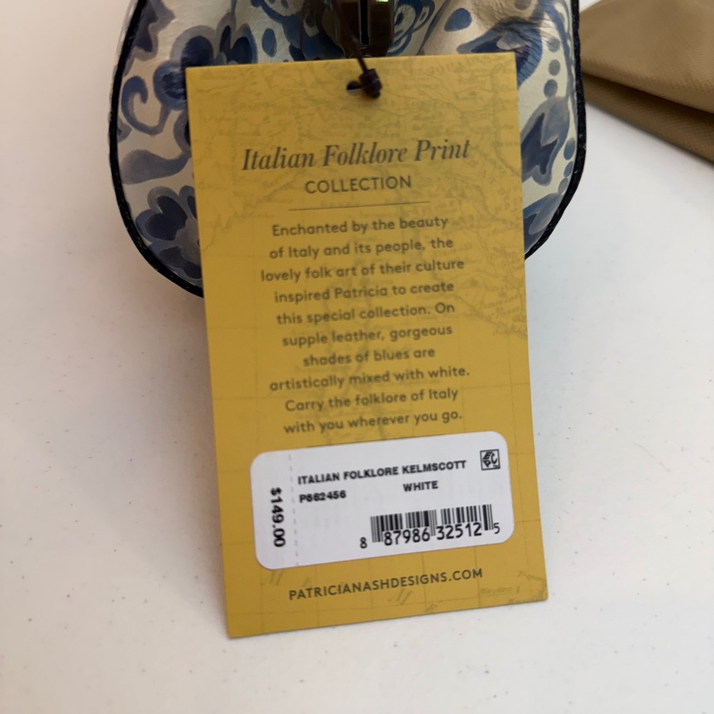 NEW Patricia Nash Italian Folklore Kelmscott Frame Bag White Blue Floral Clutch - Picture 8 of 10